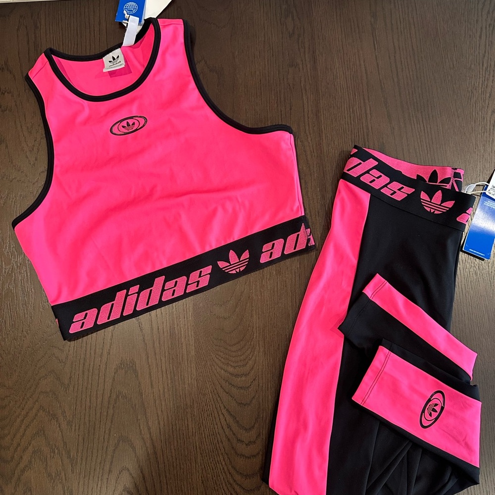 Adidas Kids Neon Pink and Black Dance Set